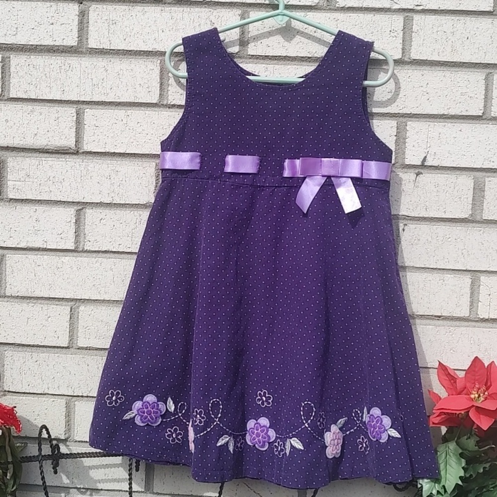 Blueberi Boulevard Purple Polka Dot Floral Ribbon Dress - Picture 4 of 10